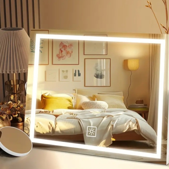 New 14" White LED DeskTop Vanity Mirror Set includes 15X Magnified Circle Mirror - Picture 2 of 13